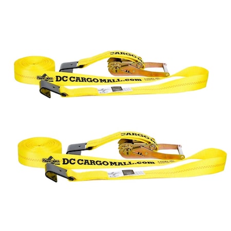 Dc Cargo 2in X 27' Ratchet Strap Flatbed Trailer Cargo Tie-down W/ Flat Hooks, 2PK 227YRSFH-2